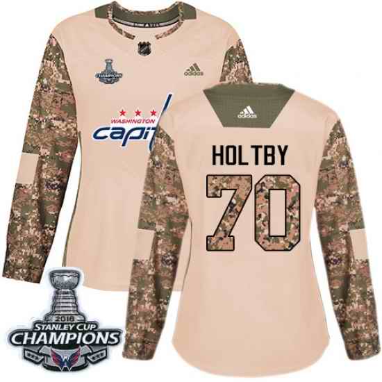 Adidas Capitals #70 Braden Holtby Camo Authentic 2017 Veterans Day Stanley Cup Final Champions Womens Stitched NHL Jersey